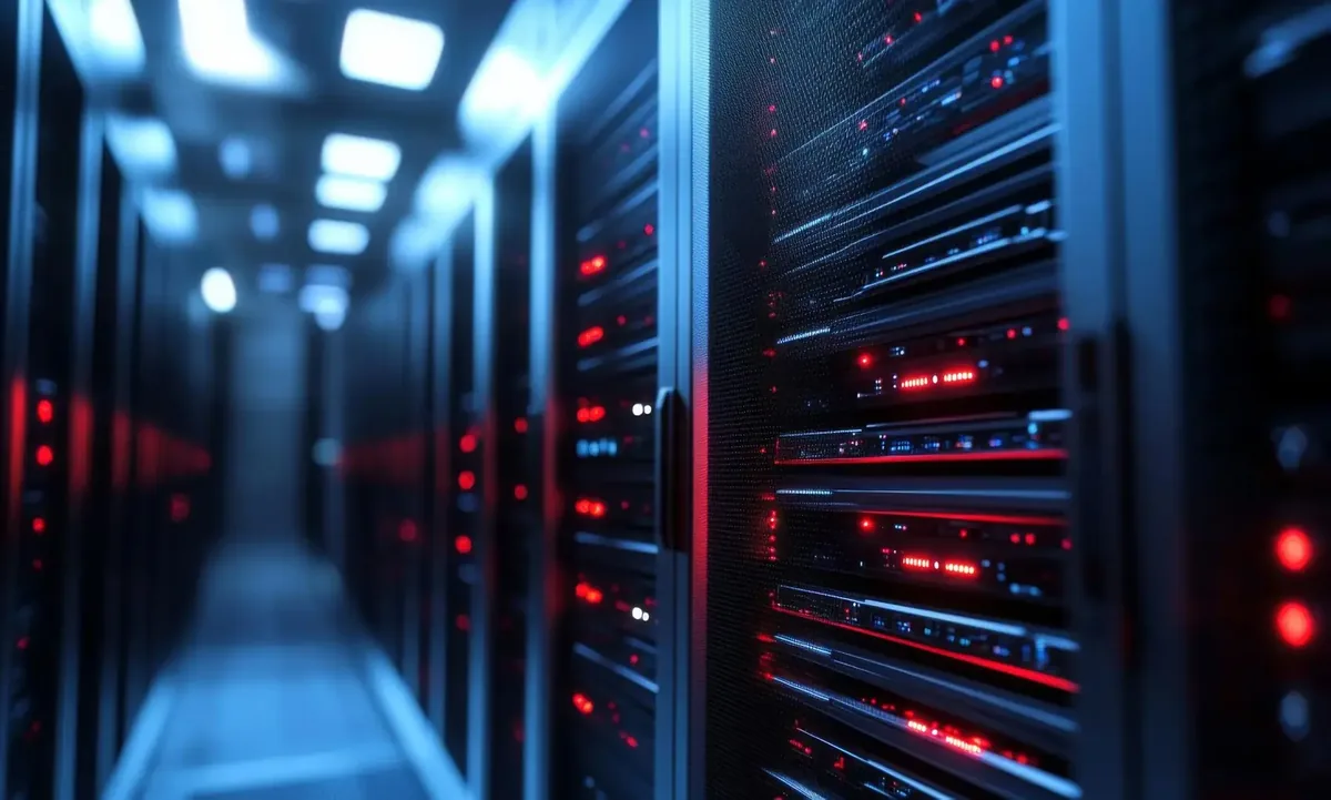Moderne IT-Infrastruktur mit Servern, Netzwerken und Cloud-Komponenten in einem professionellen Rechenzentrum